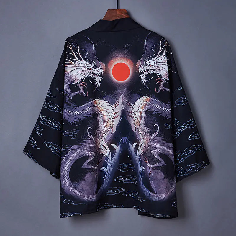 Kimono with dragon design on a gray background