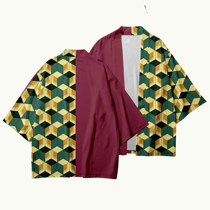 Maroon shirt with geometric pattern on a white background