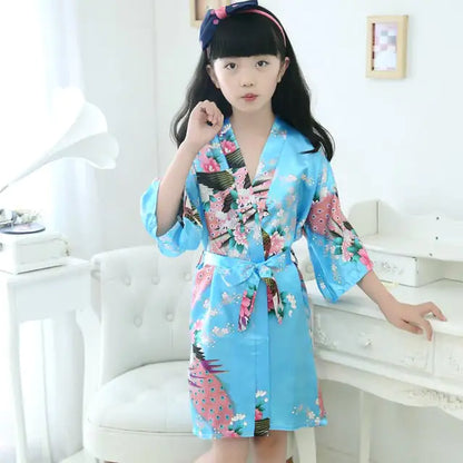 Silk Peacock Kimono Pajamas Set
