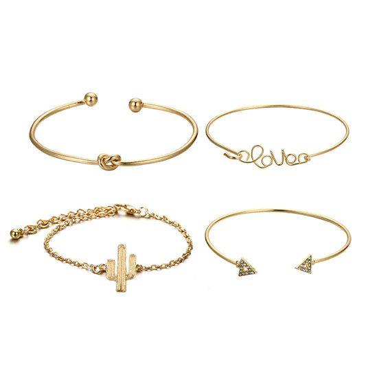 Gold Minimal Bracelet Set – Adjustable Cuff Stack