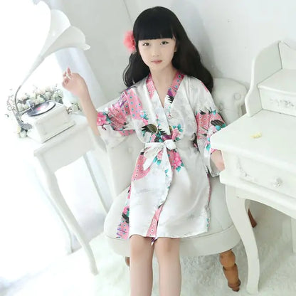 Silk Peacock Kimono Pajamas Set