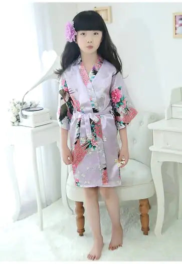 Silk Peacock Kimono Pajamas Set