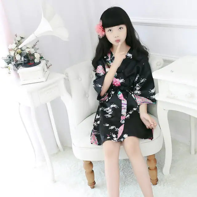 Silk Peacock Kimono Pajamas Set